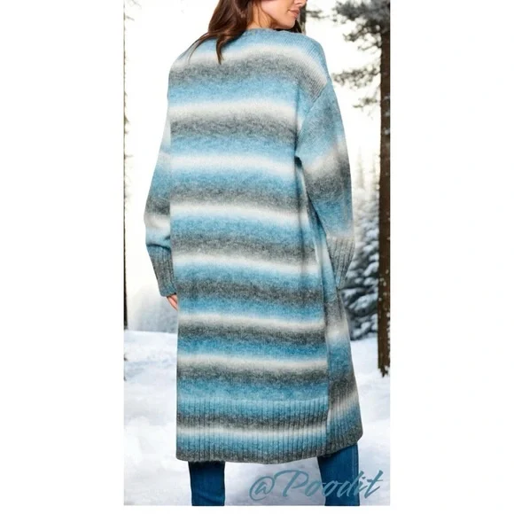 EIGHTY THREADS Shades of blue part wool long cardigan S M L - Picture 4 of 7